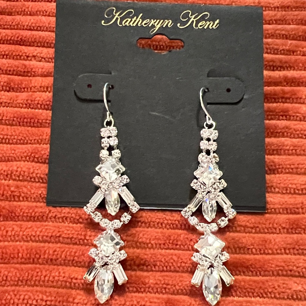 3/$18 Katheryn Kent Silver Crystal Drop Earrings Lot 1088
